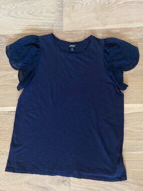 Express Navy Sleeveless Top Ruffle Arm Detailing Size L
